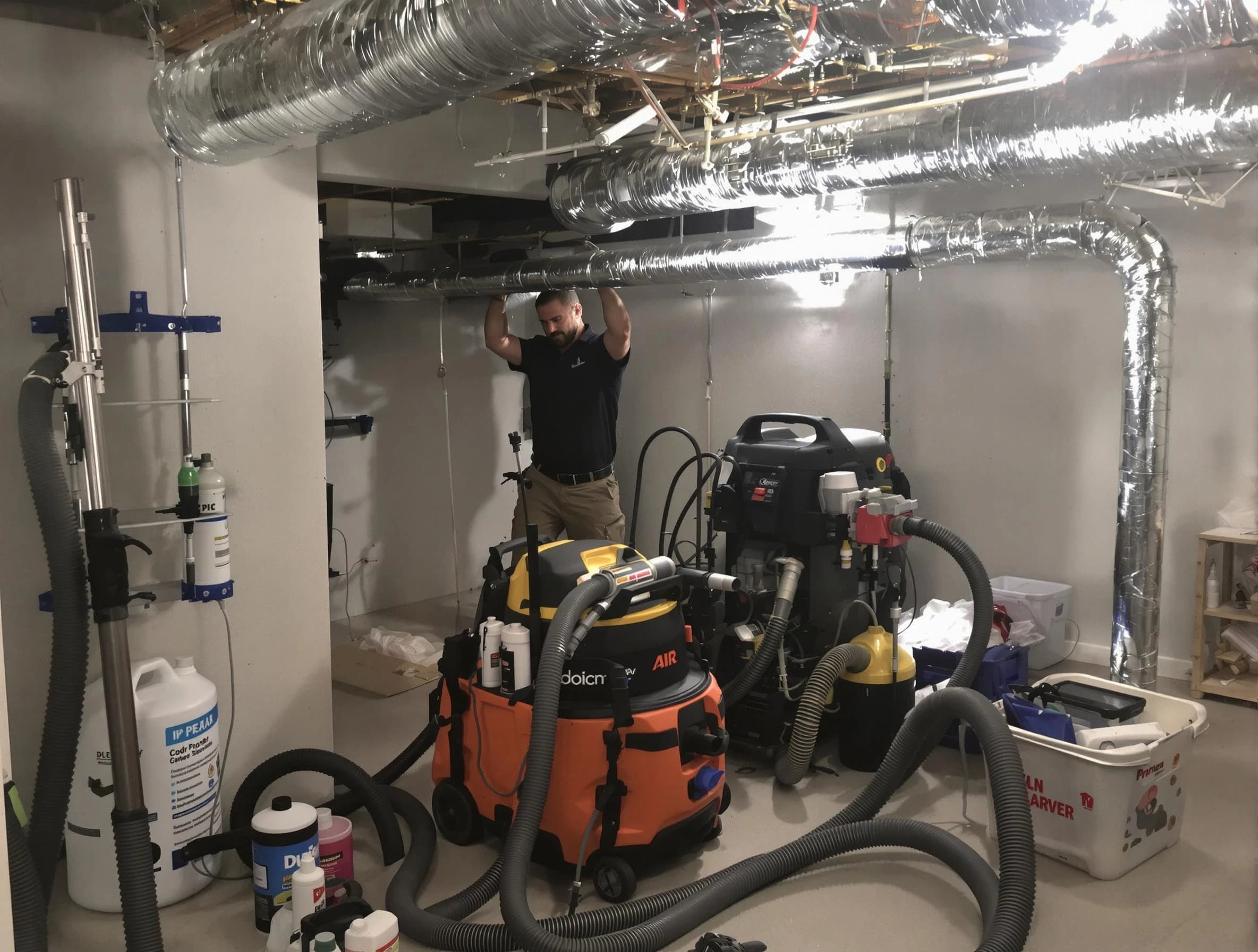 Shelbyville Air Duct Cleaning specialist performing professional mold removal from air ducts using safety equipment in Shelbyville