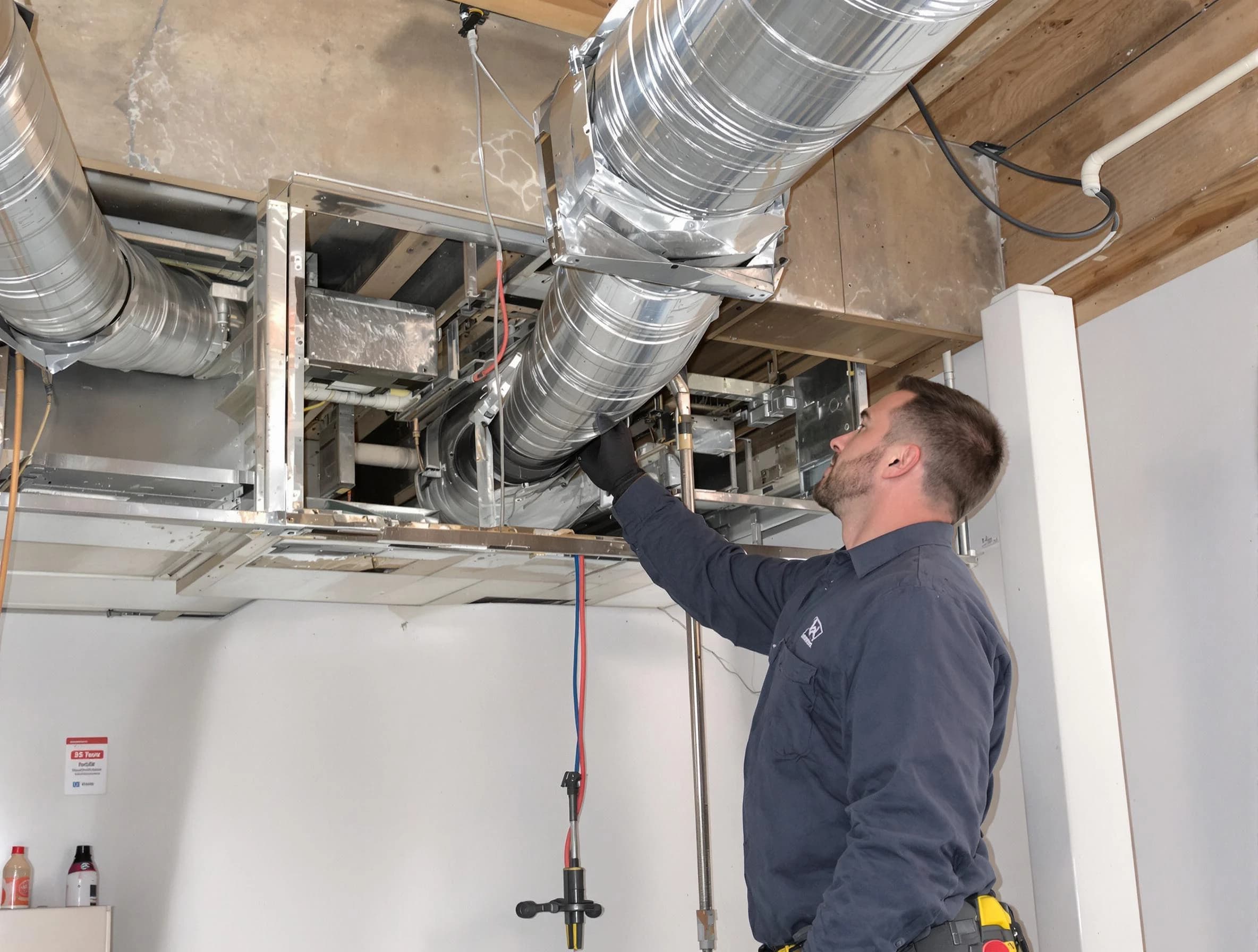 Shelbyville Air Duct Cleaning technician performing professional air duct repair using specialized tools in Shelbyville