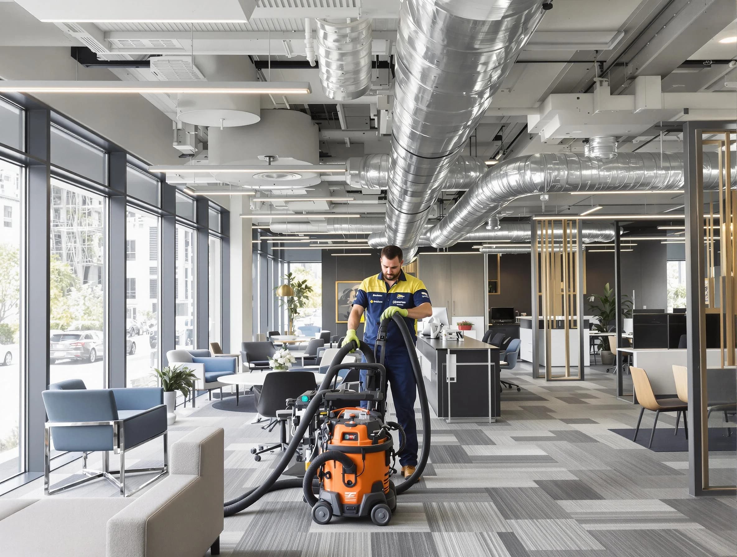 Shelbyville Air Duct Cleaning team performing thorough commercial duct cleaning at a Shelbyville business center
